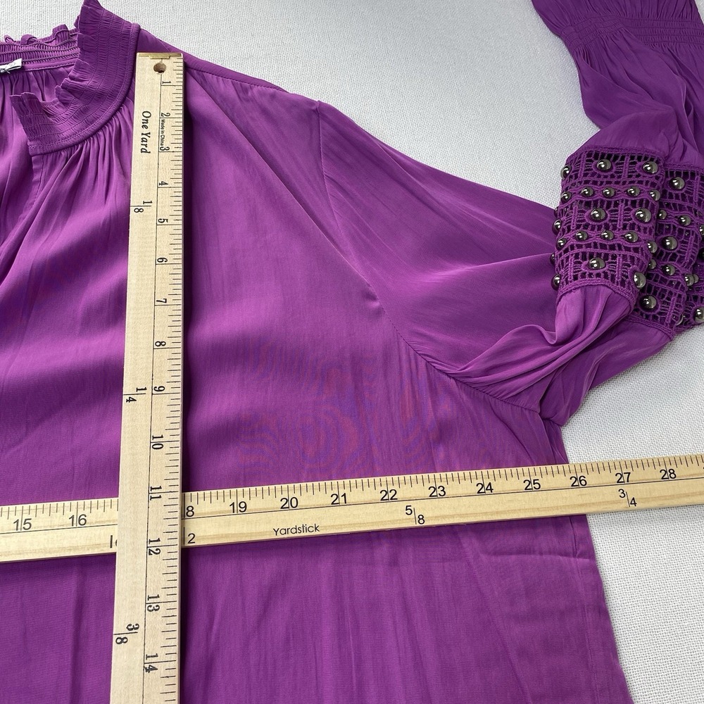 Chico's‎ Blouse 4 XXL Purple Tunic Top Mesh Studded Sleeve Ruffle Cuff V Neck - Picture 13 of 16
